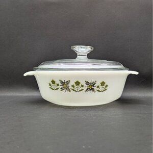Anchor Hocking Fire King Round 2 Qt. Covered Casserole Dish Glass Vintage